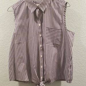 Chico's No-Irob Blue and White Stripped Front Tie Button Down Tank Top Size 1